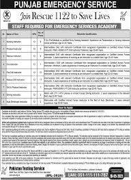 Punjab emergency services Rescue 1122 Jobs